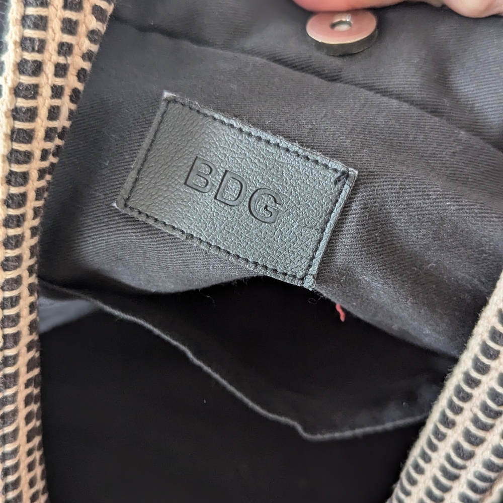 BDG Geometric Patchwork Tote in Black, Pink, and Tan - Picture 4 of 5